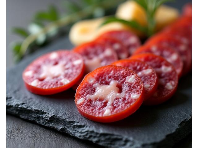 Bündner Salsiz auf Schieferplatte mit Käse
