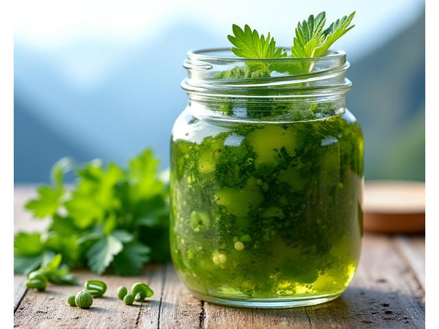 Grüne Kräutermarinade mit frischen Alpenkräutern